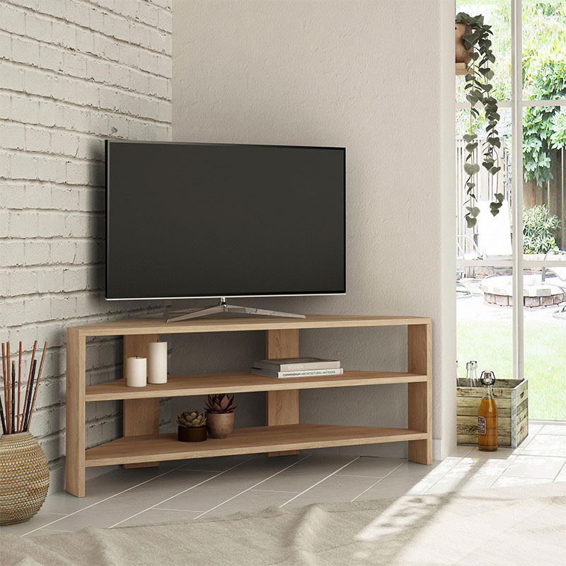Thales Megapap corner melamine TV furniture in oak color 110x36x45cm.