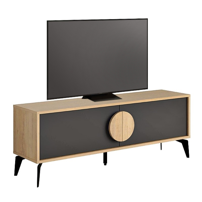 Έπιπλο τηλεόρασης Gora Megapap χρώμα sapphire oak - silky black 140x35,6x51εκ.