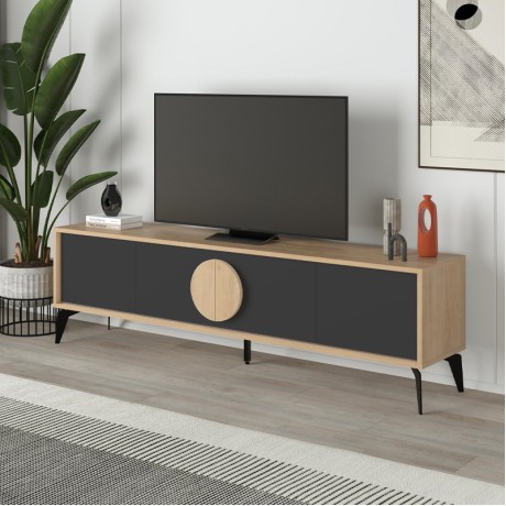 Έπιπλο τηλεόρασης Gora Megapap χρώμα sapphire oak - silky black 180x35,6x51εκ.