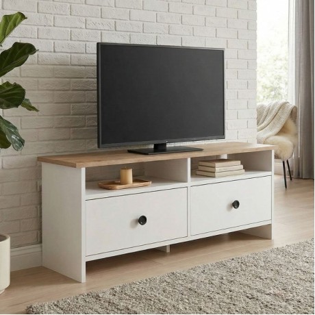 Έπιπλο τηλεόρασης Gradias Megapap χρώμα λευκό - sapphire oak 120x29,6x46,8εκ.