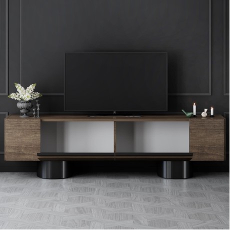 Haven Megapap melamine - metal tv stand in walnut color 180x30x50cm.