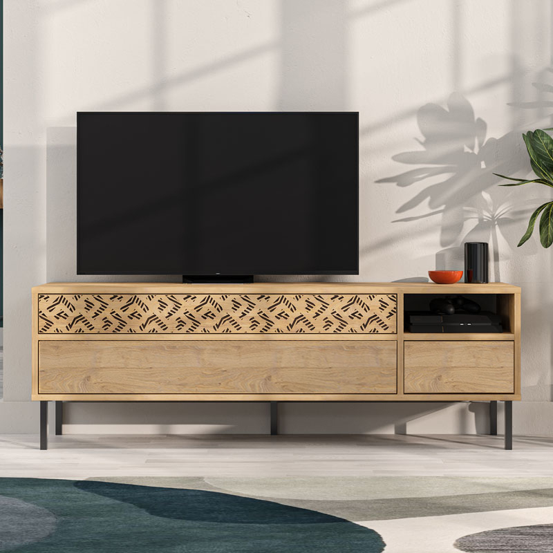 Έπιπλο τηλεόρασης Heaton Megapap χρώμα φυσικό οξιάς 144,6x35,6x48,4εκ.