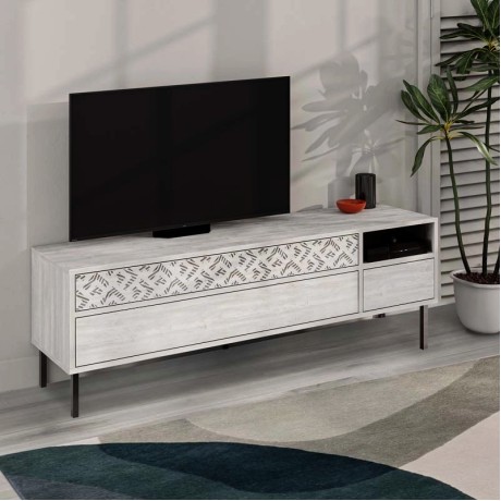 Έπιπλο τηλεόρασης Heaton Megapap χρώμα λευκό αντικέ 144,6x35,6x48,4εκ.