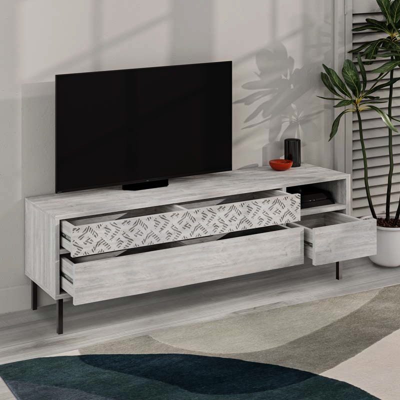 Έπιπλο τηλεόρασης Heaton Megapap χρώμα λευκό αντικέ 144,6x35,6x48,4εκ.