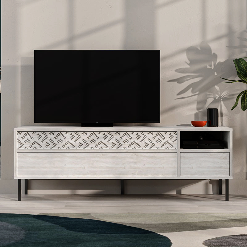 Έπιπλο τηλεόρασης Heaton Megapap χρώμα λευκό αντικέ 144,6x35,6x48,4εκ.