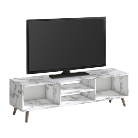 Loren Megapap melamine tv furniture in white marble effect color 120x30x40cm.