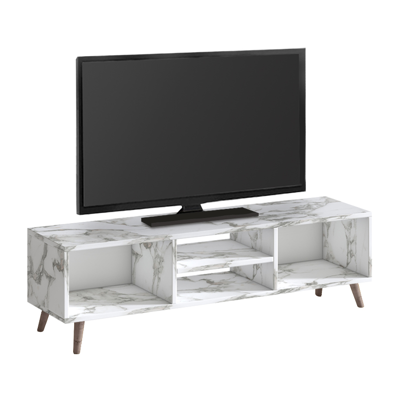 Loren Megapap melamine tv furniture in white marble effect color 120x30x40cm.