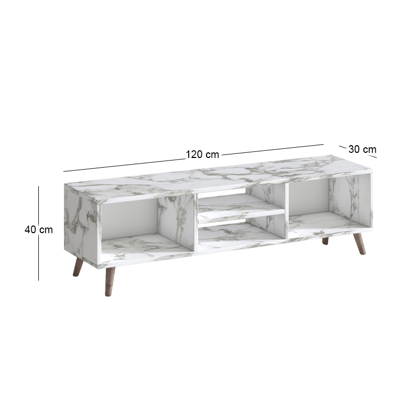 Loren Megapap melamine tv furniture in white marble effect color 120x30x40cm.