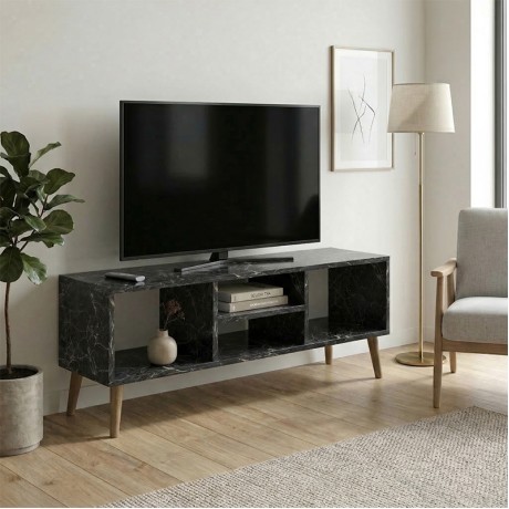 Loren Megapap melamine tv furniture in black marble effect color 120x30x40cm.