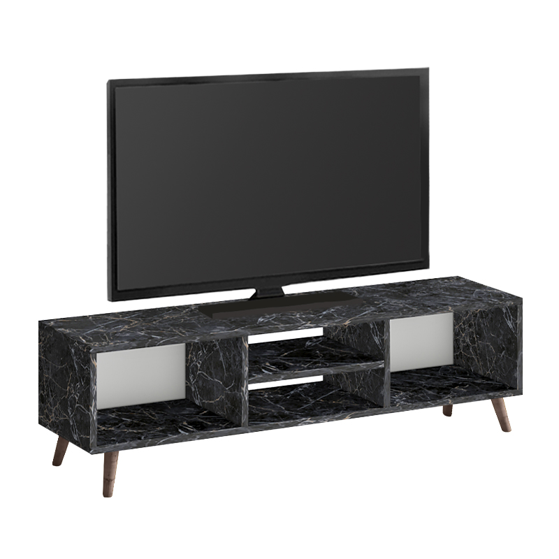 Loren Megapap melamine tv furniture in black marble effect color 120x30x40cm.