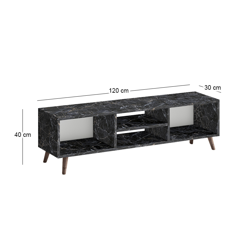 Loren Megapap melamine tv furniture in black marble effect color 120x30x40cm.
