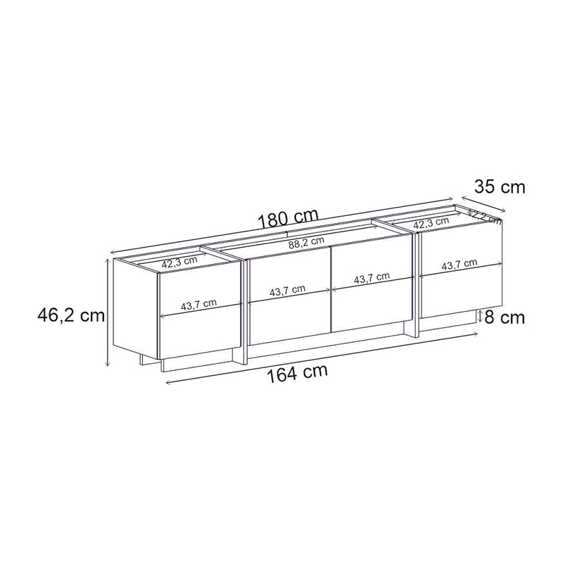 Lowen Megapap melamine tv stand in walnut milano color 180x35x46.2cm.