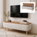 Luno Megapap melamine - teddy fabric tv stand in white - pine oak color 120x30x45cm.