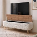 Luno Megapap melamine - teddy fabric tv stand in white - pine oak color 120x30x45cm.