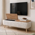Luno Megapap melamine - teddy fabric tv stand in white - pine oak color 120x30x45cm.