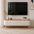 Luno Megapap melamine - teddy fabric tv stand in white - pine oak color 120x30x45cm.