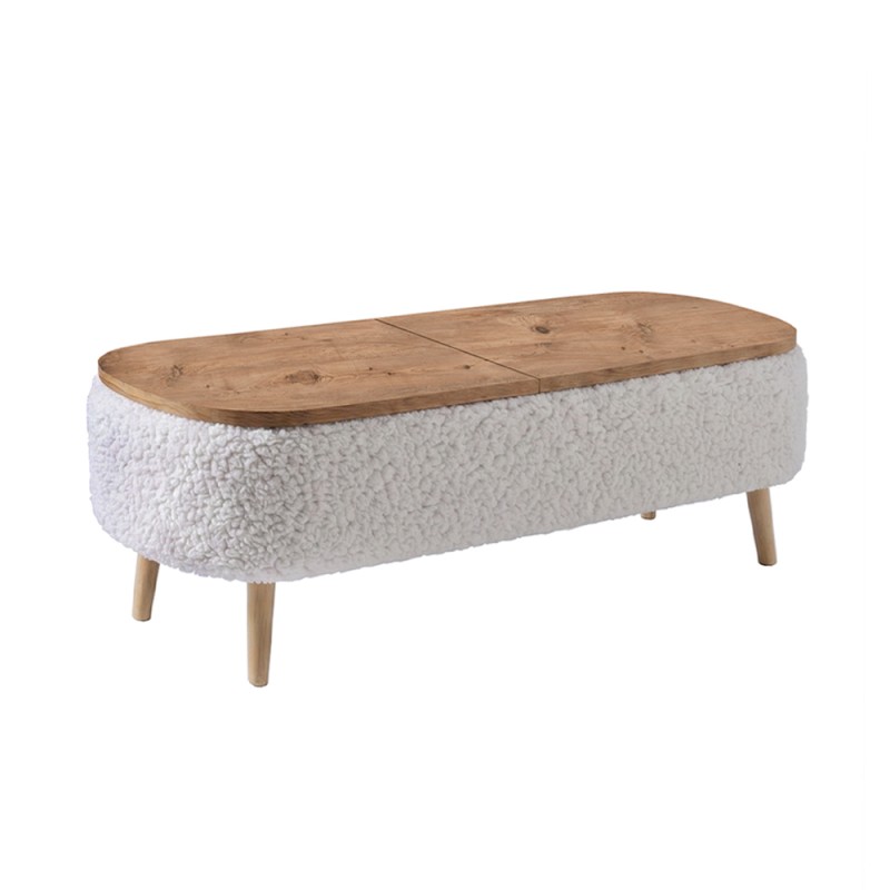 Luno Megapap melamine - teddy fabric tv stand in white - pine oak color 120x30x45cm.