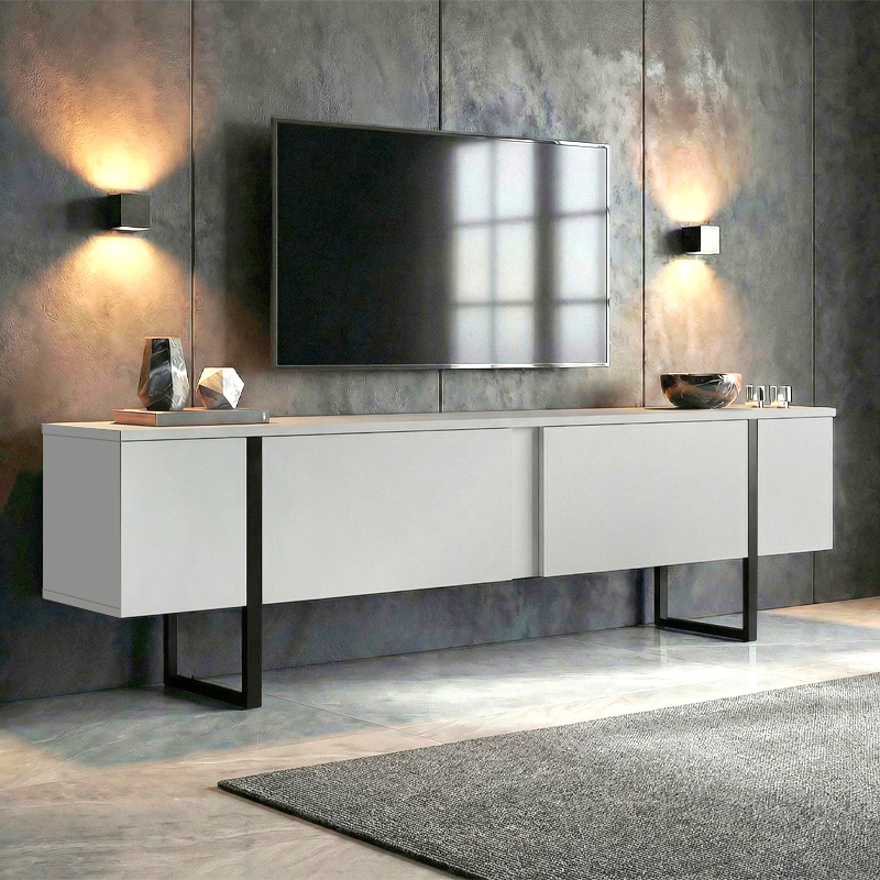 Luxe Megapap melamine TV furniture in white - black color 180x30x50cm.