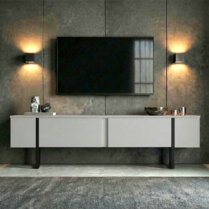 Luxe Megapap melamine TV furniture in white - black color 180x30x50cm.