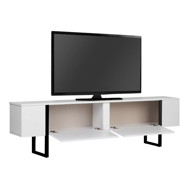 Luxe Megapap melamine TV furniture in white - black color 180x30x50cm.