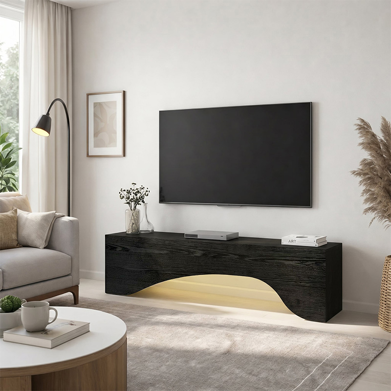Έπιπλο τηλεόρασης Mara Megapap με LED χρώμα sencron black 150x31,4x40εκ.