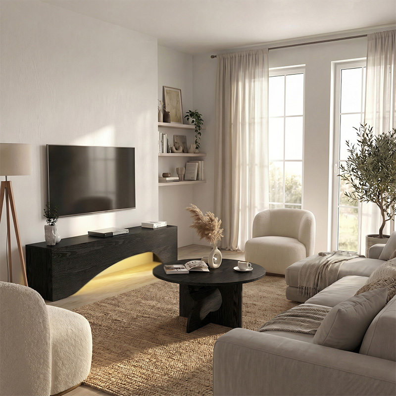 Έπιπλο τηλεόρασης Mara Megapap με LED χρώμα sencron black 150x31,4x40εκ.