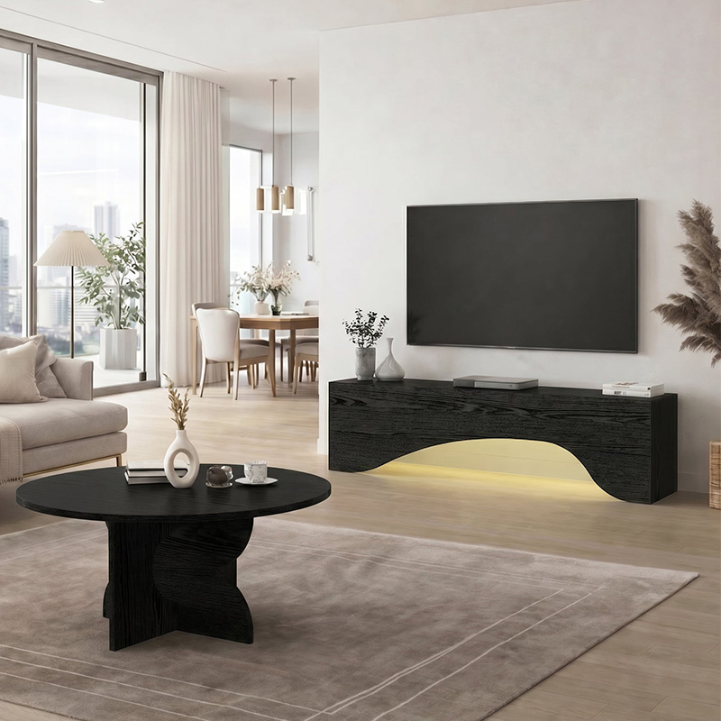 Έπιπλο τηλεόρασης Mara Megapap με LED χρώμα sencron black 150x31,4x40εκ.