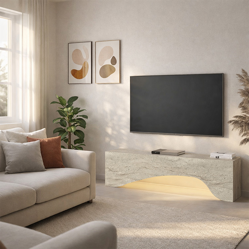 Έπιπλο τηλεόρασης Mara Megapap με LED χρώμα travertine 150x31,4x40εκ.