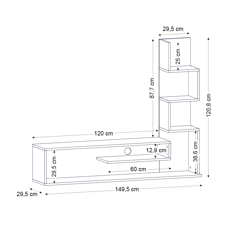 Έπιπλο τηλεόρασης Metehan Megapap χρώμα λευκό - sapphire oak 149,5x29,5x120εκ.