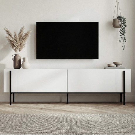 Nexus Megapap melamine TV stand in white color 180x30x45.5cm.