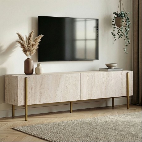 Nexus Megapap melamine TV stand in travertine - gold color 180x30x45.5cm.
