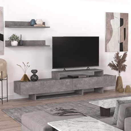 Nirvana Megapap melamine tv stand in concrete grey color 180x31,3x41,7cm.