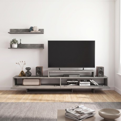 Nirvana Megapap melamine tv stand in concrete grey color 180x31,3x41,7cm.