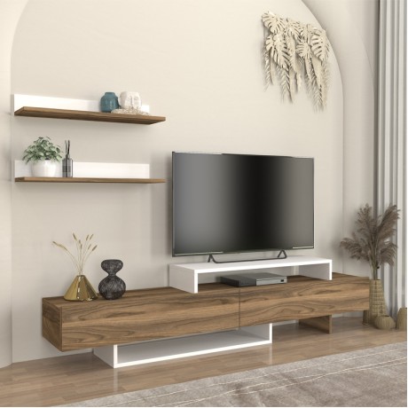 Έπιπλο τηλεόρασης Nirvana Megapap χρώμα καρυδί - λευκό 180x31,3x41,7εκ.