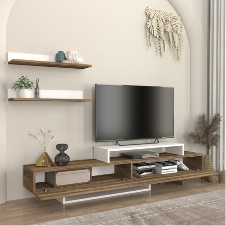 Έπιπλο τηλεόρασης Nirvana Megapap χρώμα καρυδί - λευκό 180x31,3x41,7εκ.