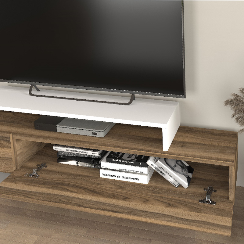 Nirvana Megapap melamine tv stand in walnut - white color 180x31,3x41,7cm.