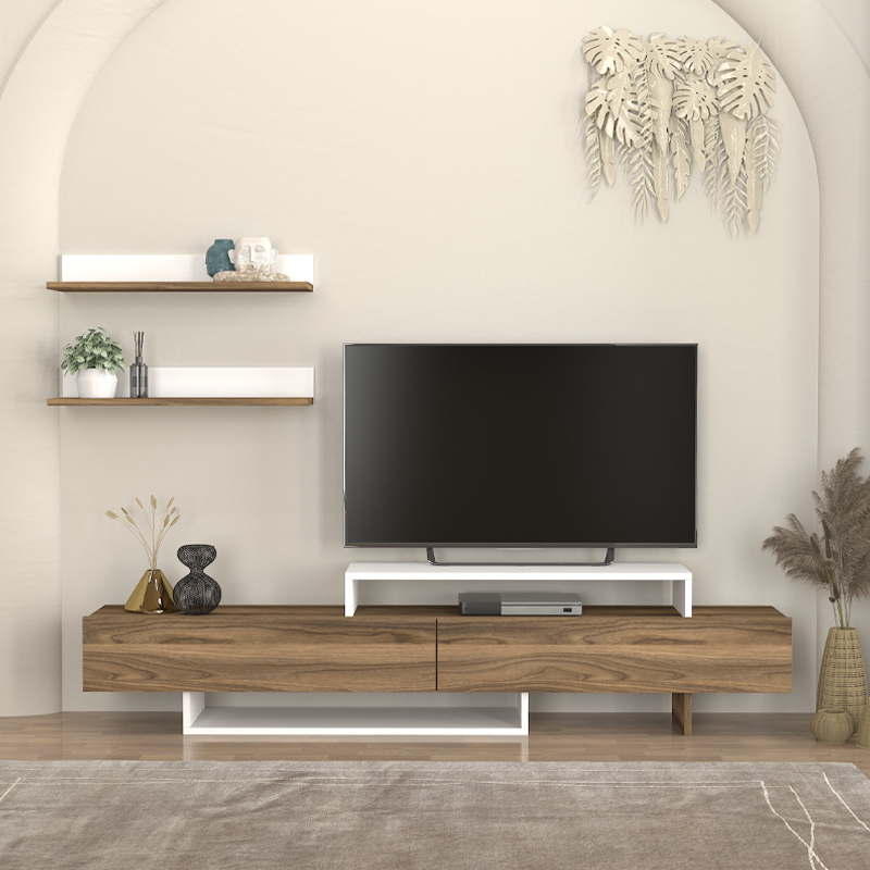 Nirvana Megapap melamine tv stand in walnut - white color 180x31,3x41,7cm.
