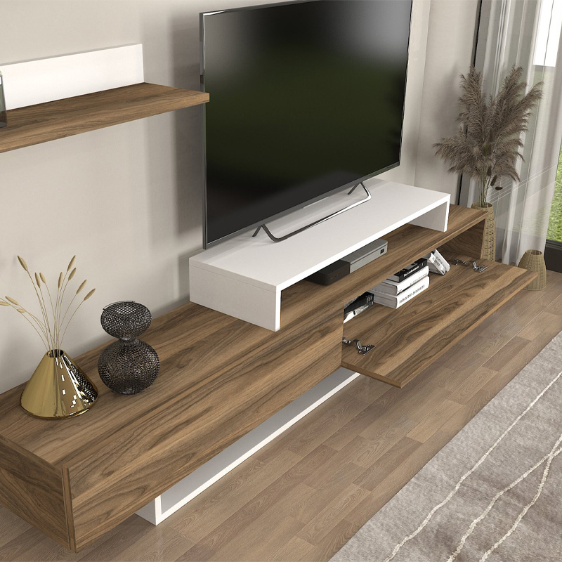 Nirvana Megapap melamine tv stand in walnut - white color 180x31,3x41,7cm.