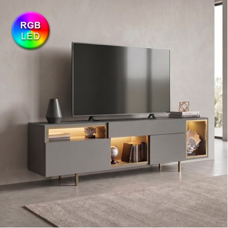 Norm Megapap melamine TV stand with Rgb Led  in anthracite - gold color 180x32x55cm.