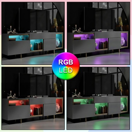 Norm Megapap melamine TV stand with Rgb Led  in anthracite - gold color 180x32x55cm.