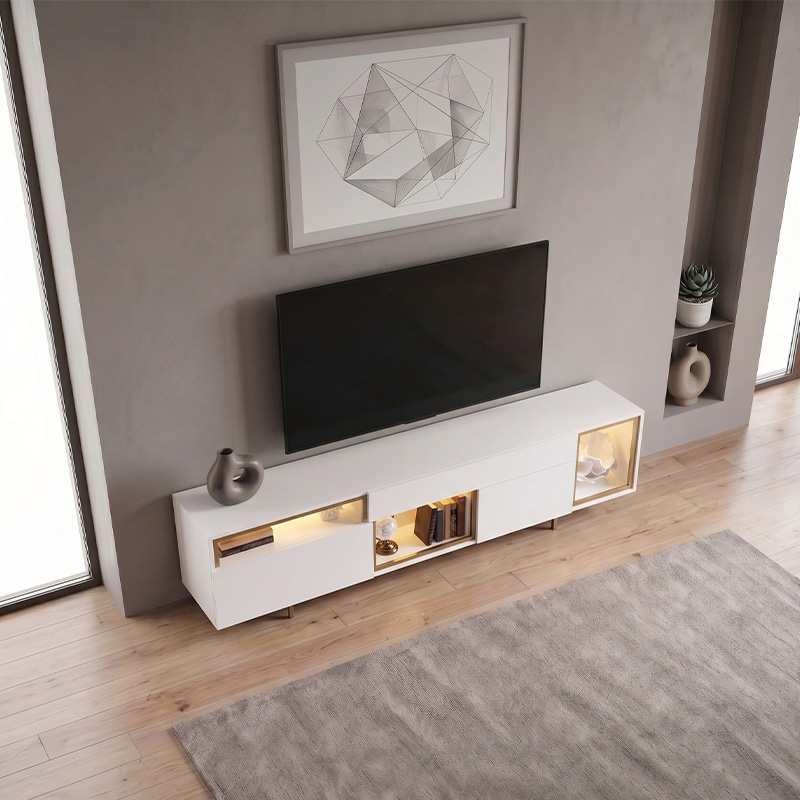 Norm Megapap melamine TV stand with Rgb Led  in white - gold color 180x32x55cm.