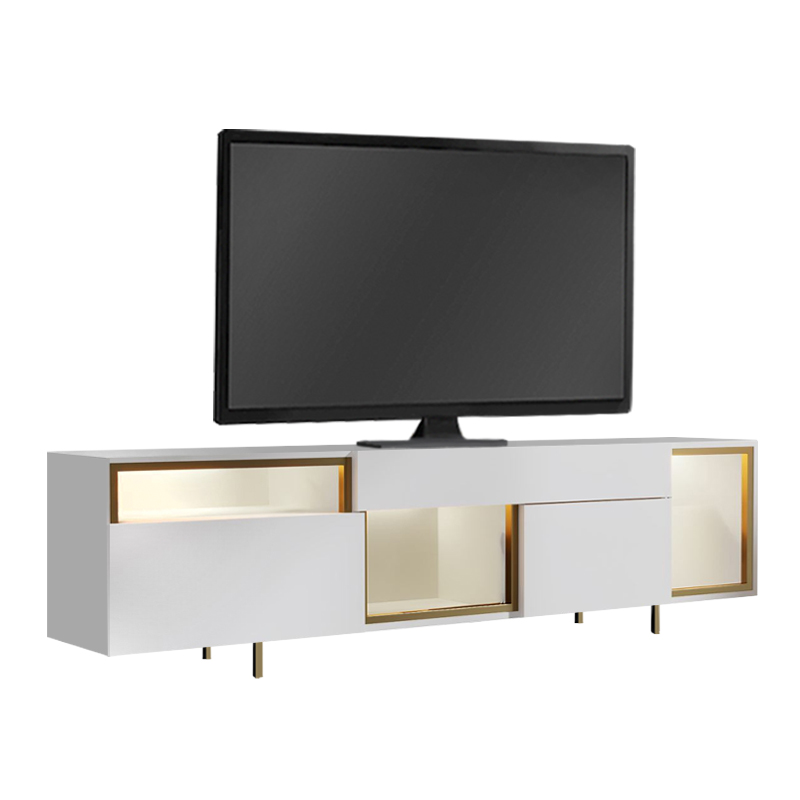 Norm Megapap melamine TV stand with Rgb Led  in white - gold color 180x32x55cm.