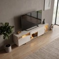 Έπιπλο τηλεόρασης Norm Megapap με Led Rgb χρώμα travertine - χρυσό 180x32x55εκ.