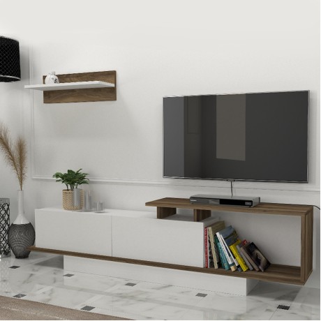 Έπιπλο τηλεόρασης Novara Megapap χρώμα λευκό - καρυδί 180x29,6x45εκ.