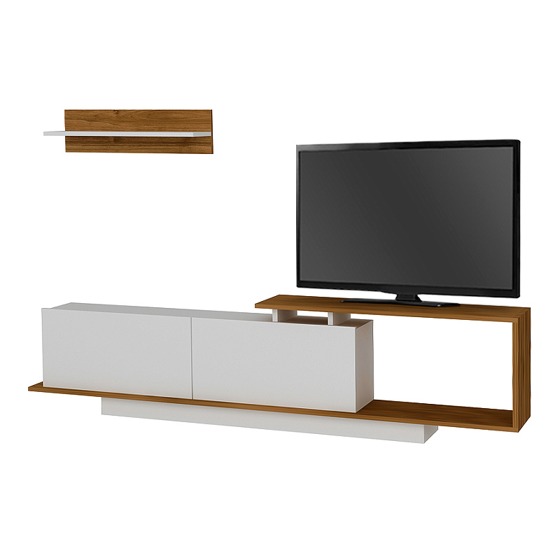 Novara Megapap melamine TV stand in white - walnut color 180x29,6x45cm.