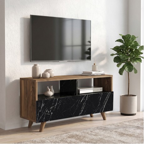 Novela Megapap melamine TV stand in walnut - black marble effect color 90x29,5x50cm.