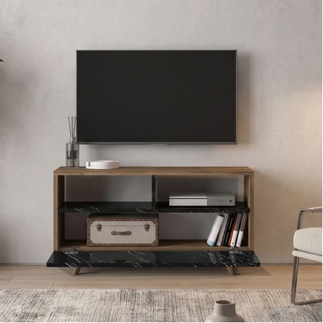 Novela Megapap melamine TV stand in walnut - black marble effect color 90x29,5x50cm.
