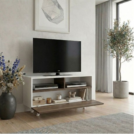 Novela Megapap melamine TV stand in white - walnut color 90x29,5x50cm.