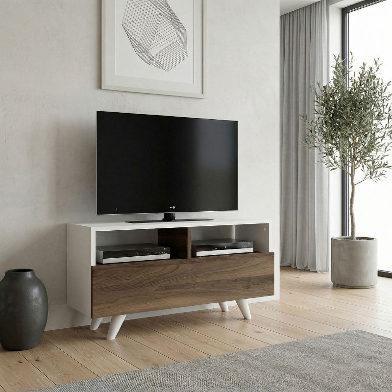 Έπιπλο τηλεόρασης Novela Megapap χρώμα λευκό - καρυδί 90x29,5x50εκ.