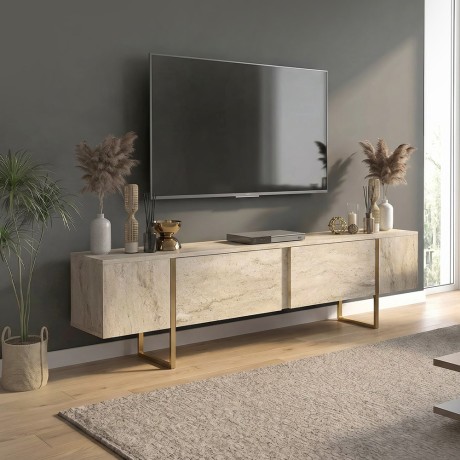 Orontes Megapap melamine tv furniture in travertine - gold color 180x29.6x50cm.